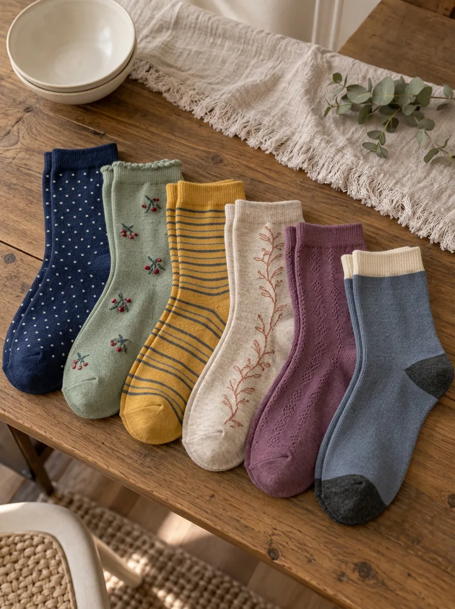 Women's Vintage Floral Striped Polka Dot Heritage Daily Collection Socks Set