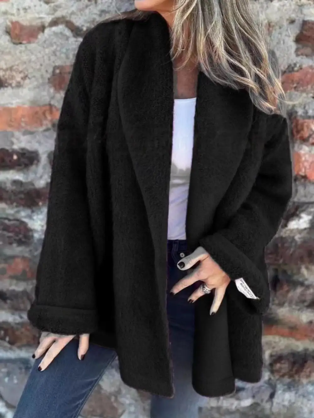 Open Front Long Sleeve Fluffy Jacket