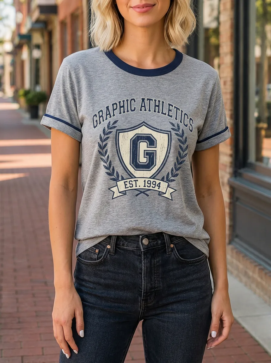 Women's Athletics Lover G Shield 1994 Printed Ringer T-shirt