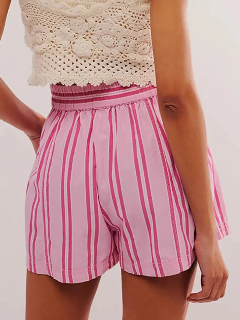Striped High Waist Linen Blend Shorts