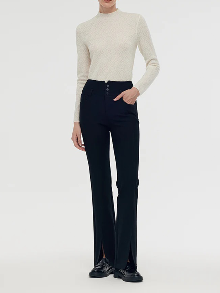 Knitted Slit Flared Women Pants