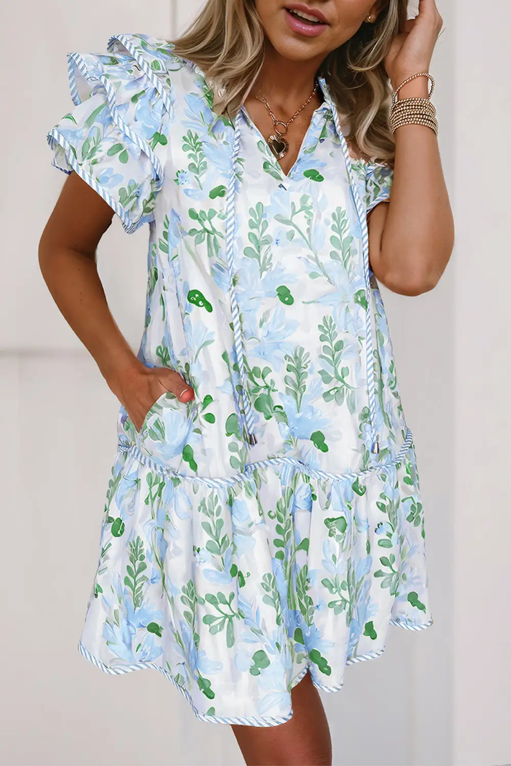 Women's Floral Print Short Sleeve Mini Dress