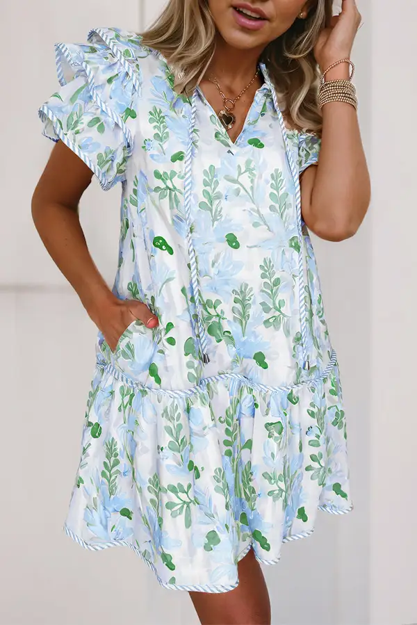 Women's Floral Print Short Sleeve Mini Dress