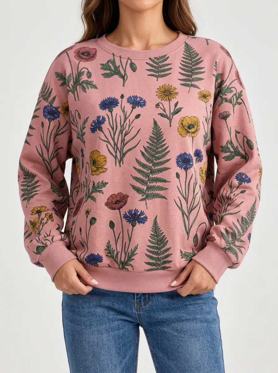 Women's Relaxed Style Wildflower Graphic Sweatshirt