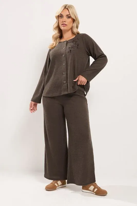 Chocolate Brown Ribbed Wide Leg Trousers