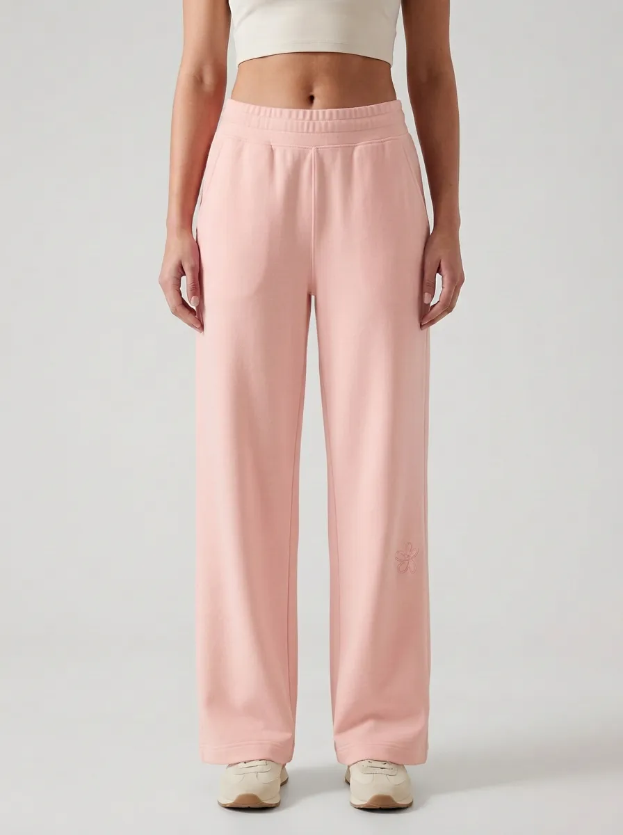Women's Minimalist Aesthetic Small Flower Embroidered Printed Sweatpants