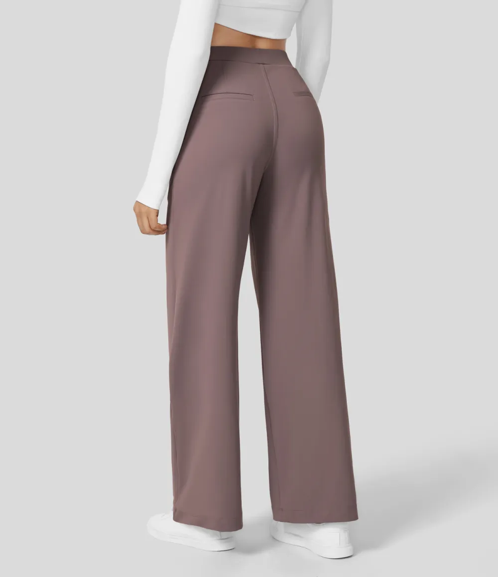 2026🔥  High Waisted Plicated Side Pocket Straight Leg Work Pants