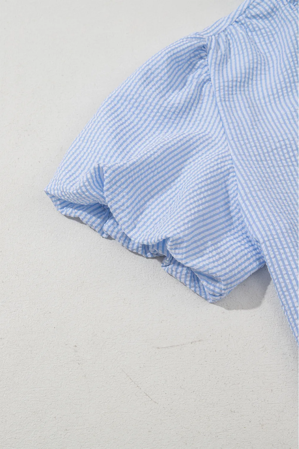 Beau Blue Striped Ruffle Short Sleeve Shirt