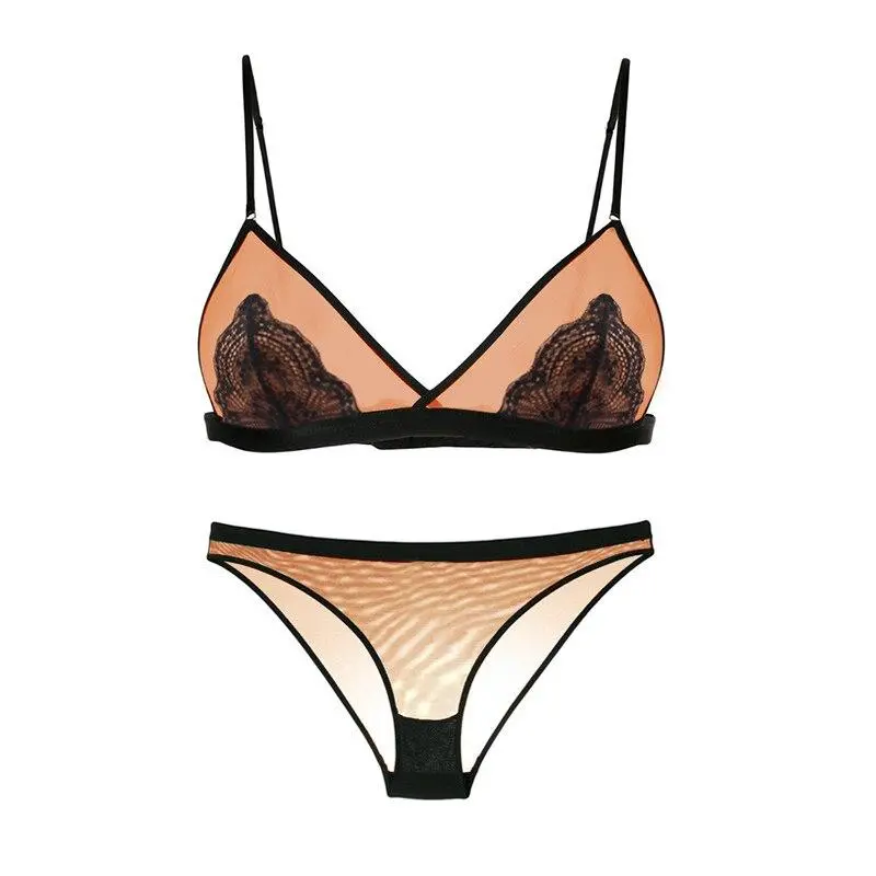 Sheer Lace Trim Lingerie Set