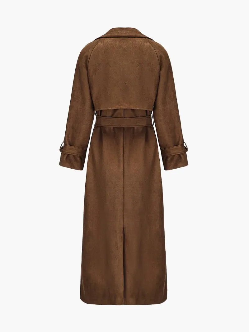 Faux Suede Trench Coat