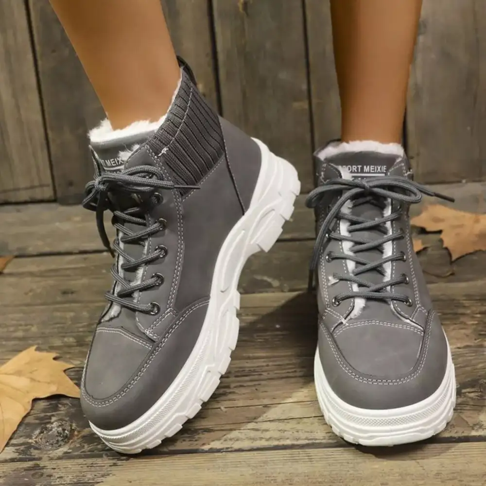 Plush Lining Lace-Up Boots
