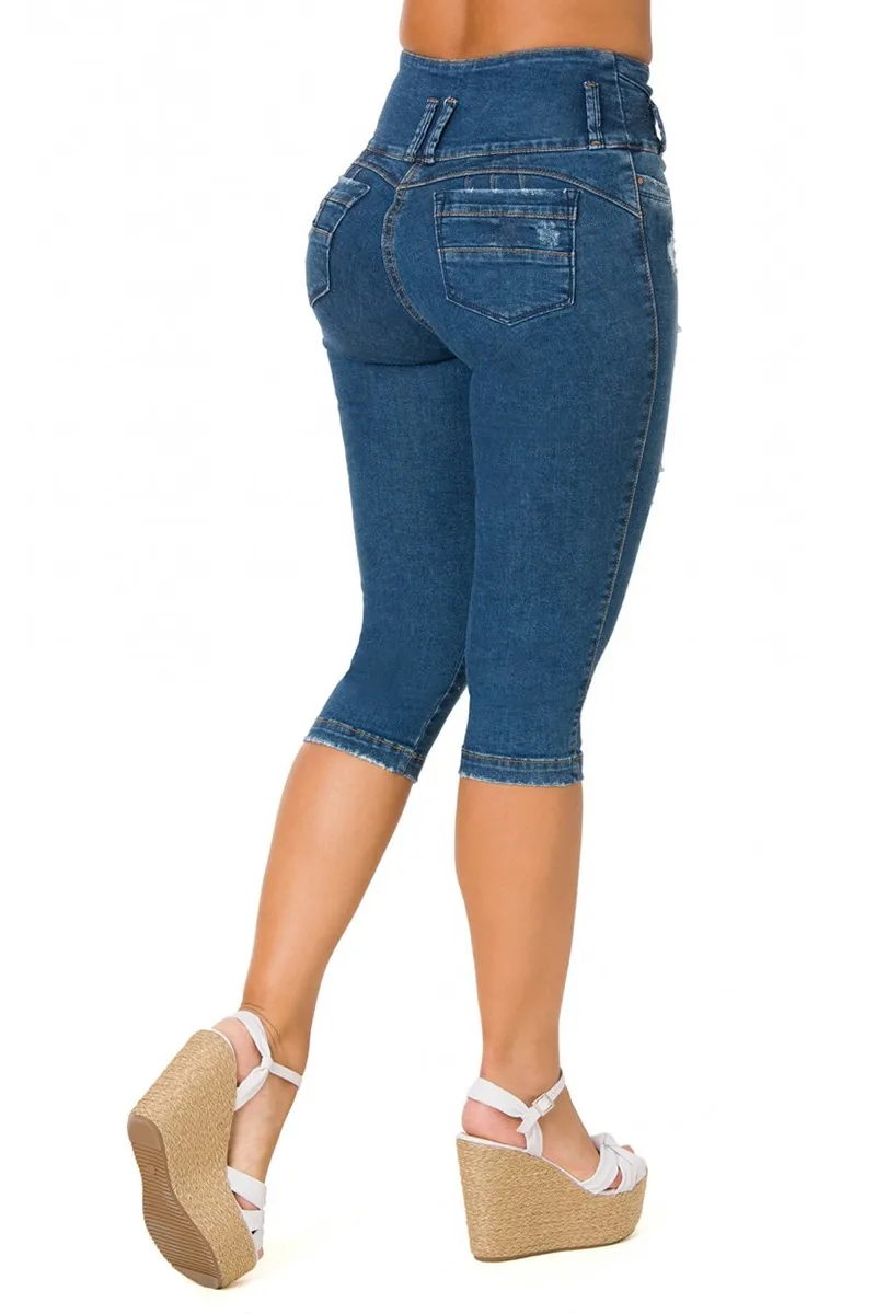Cut Out Mid Waist Capris Jeans