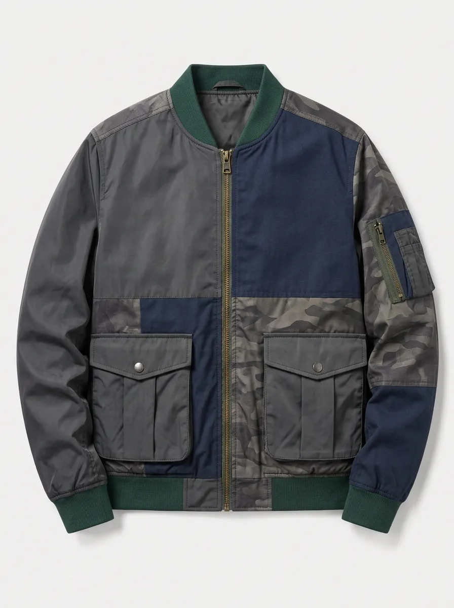 Men's Multicolor Camo Patchwork Bomber Jacket