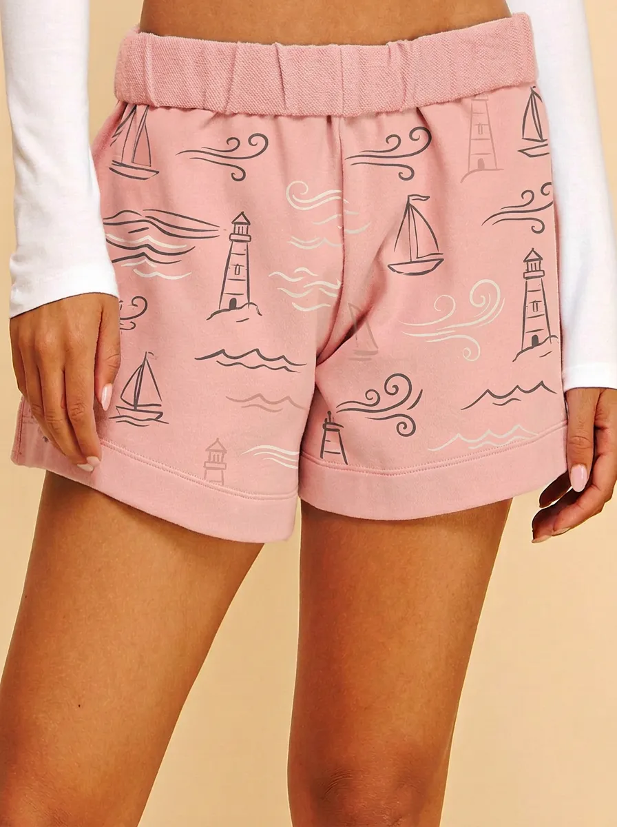 Women's Nautical Lighthouse Sailboat Graphic Shorts