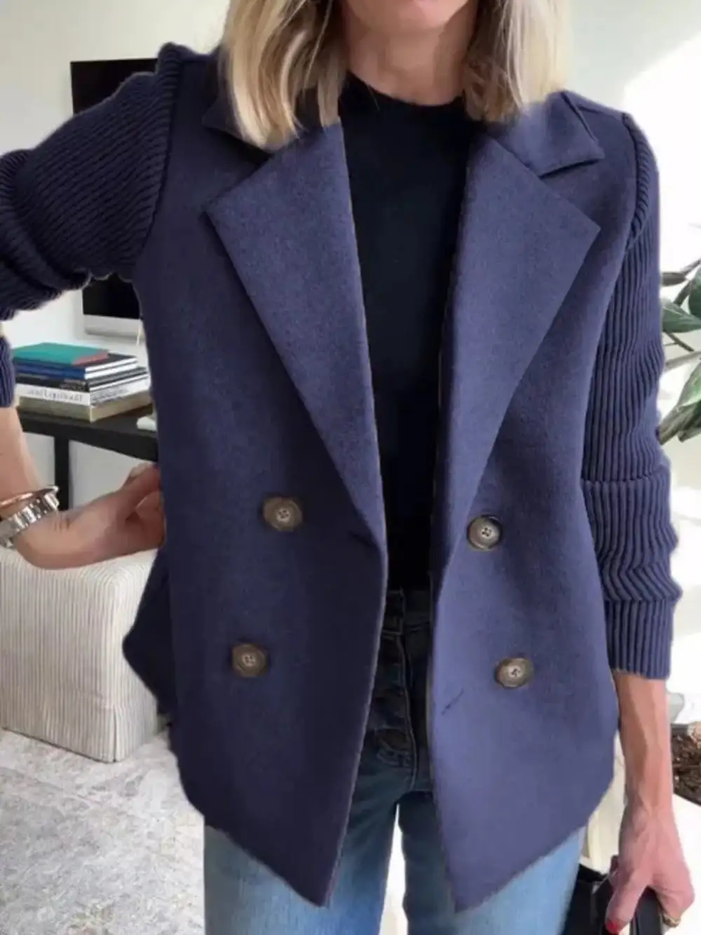 Double-Breasted Knit Blazer