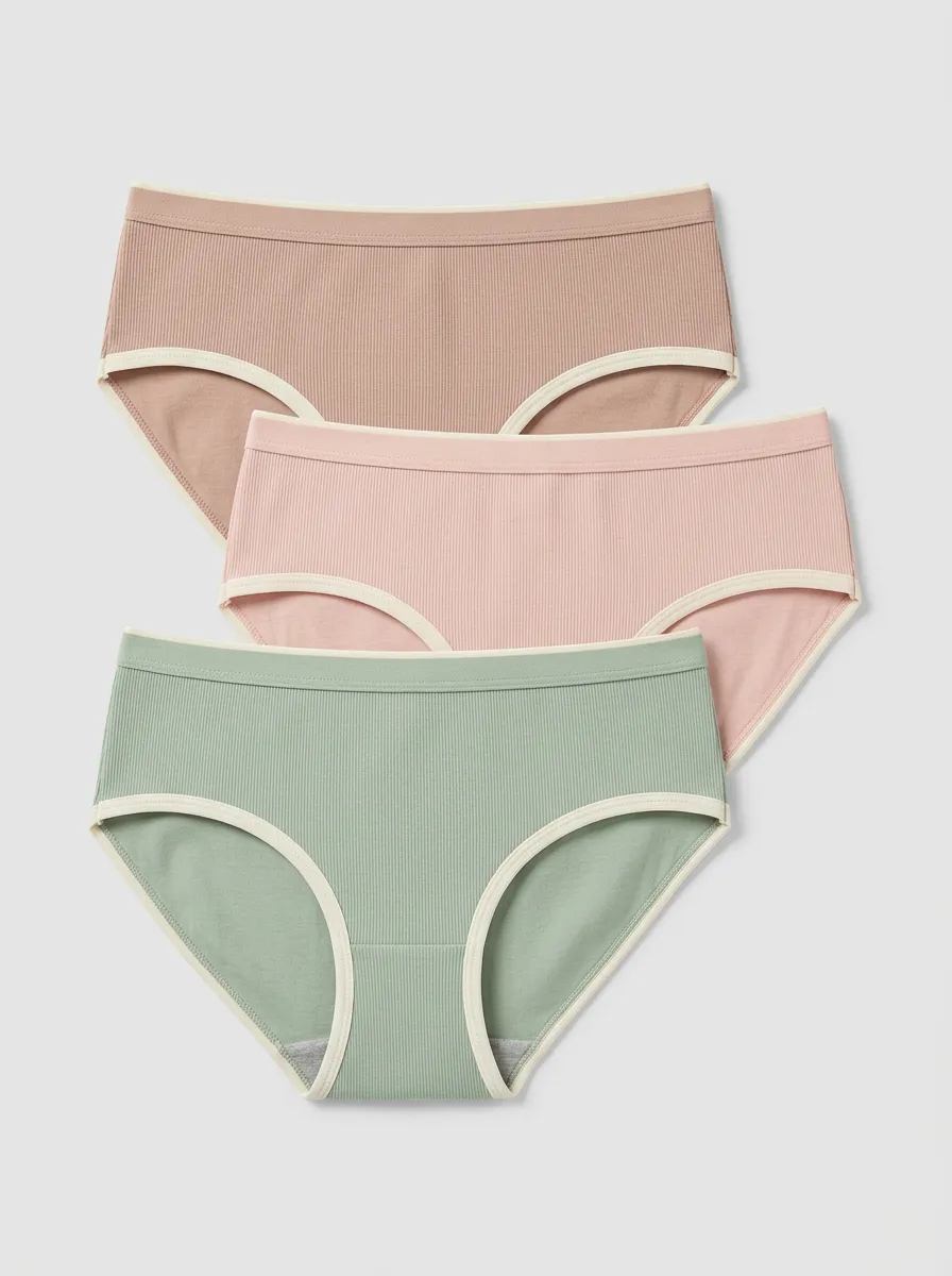 Women's Minimalist Contrast Trim Ribbed Mid-Rise Briefs 3-Pack