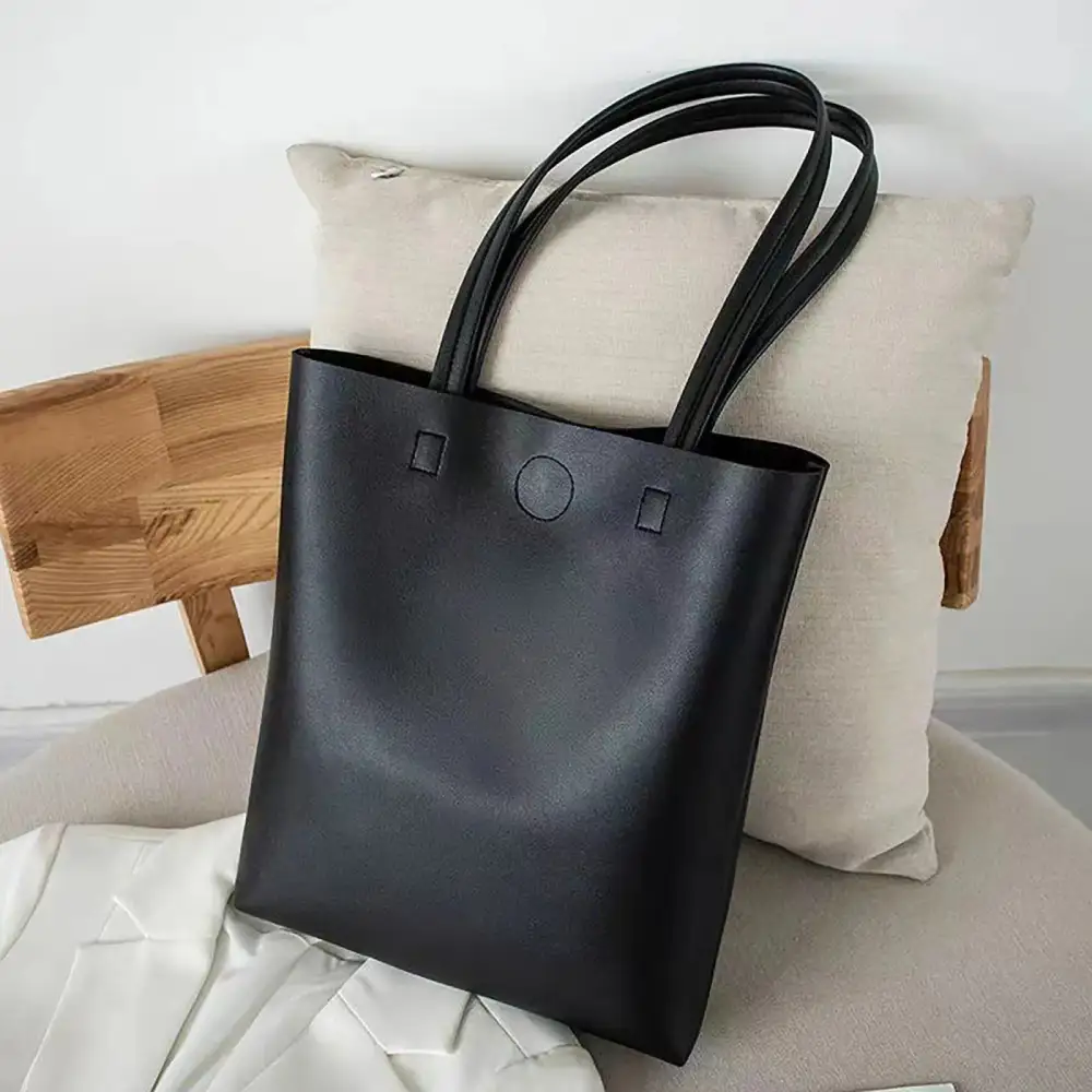 Minimalist Chic Black Leather Tote Bag