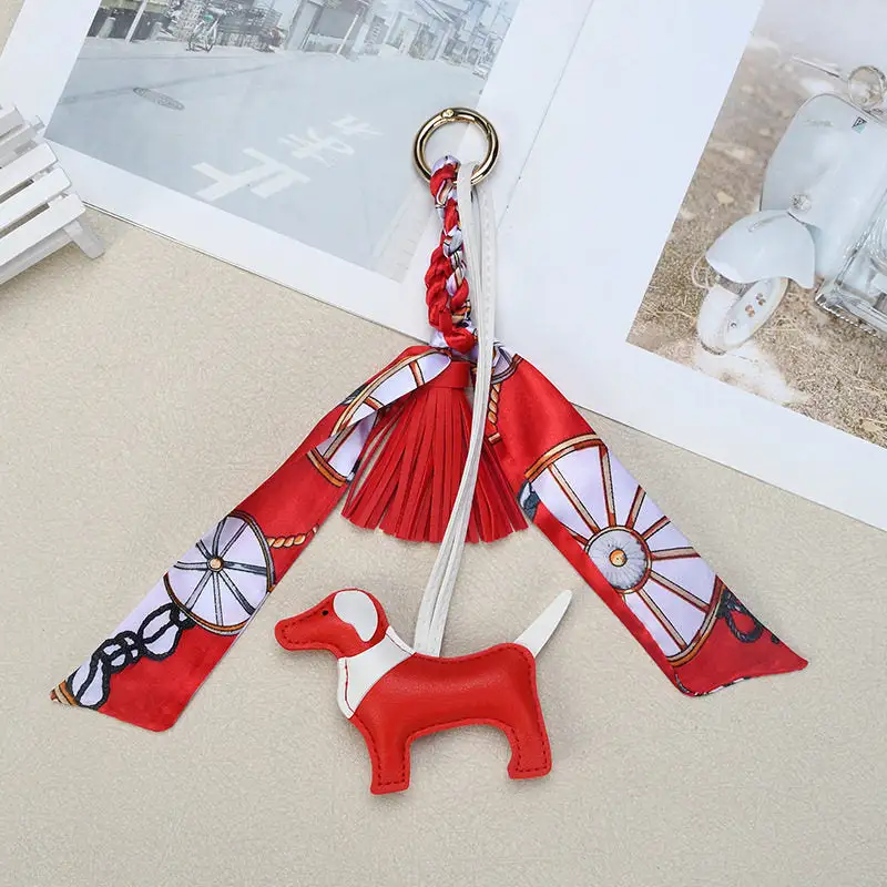 Leather Tassel Keychain Dog Pouch Crossbody Bag Charm