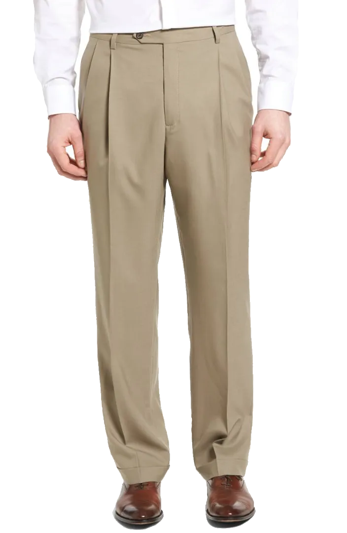 Gabardine Tropical Weave Flat Front Pleated Front Long Rise Trousers