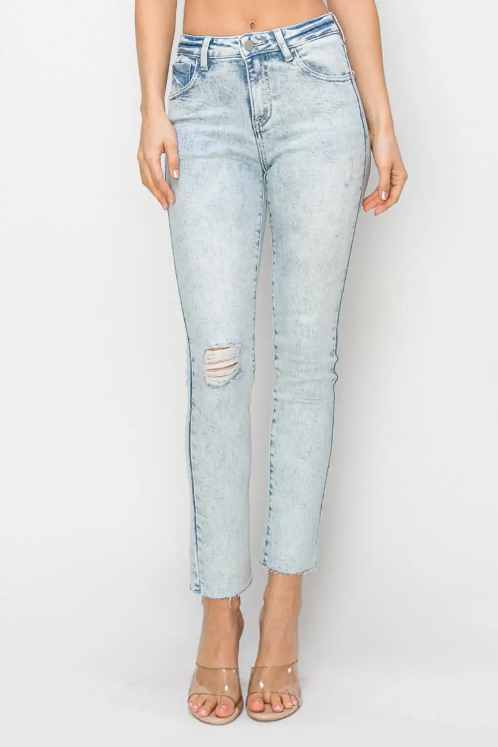 Textured High Waist Skinny Distressed Denim Jeans