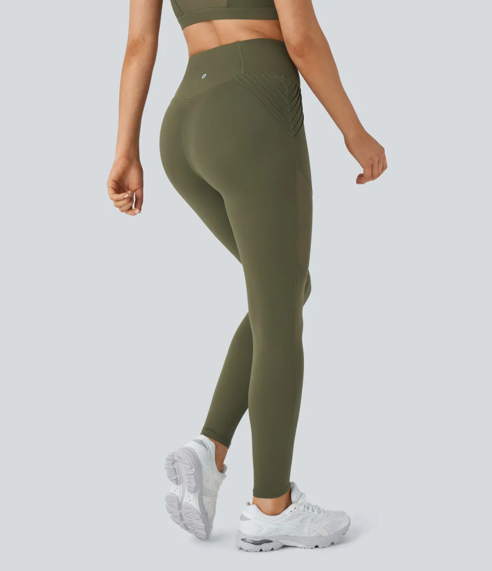 Softlyzero High Waisted Back Pocket Contrast Mesh 7/8 Yoga Leggings-UPF50+