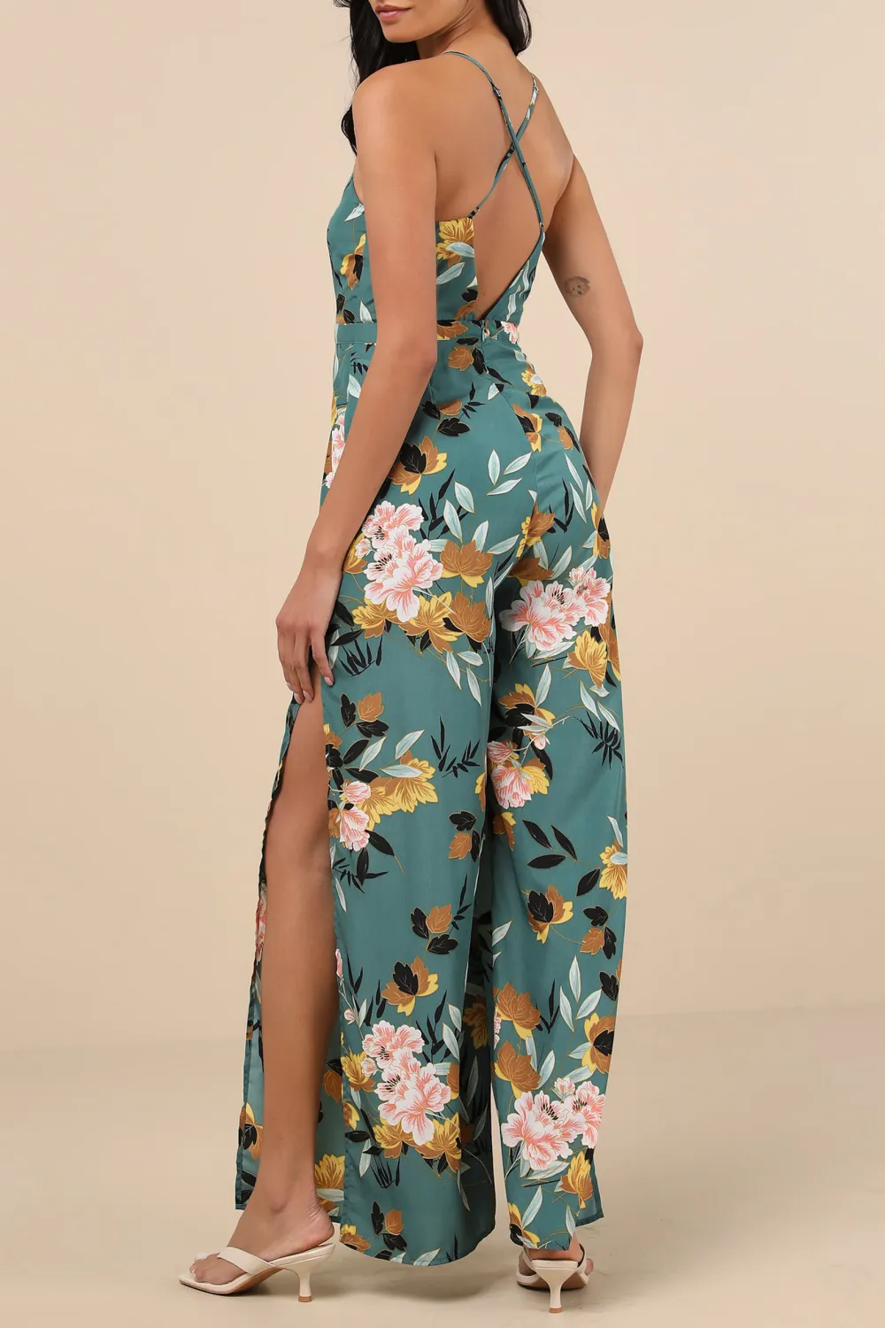 Casual Style Floral Print Wide-Leg Jumpsuit