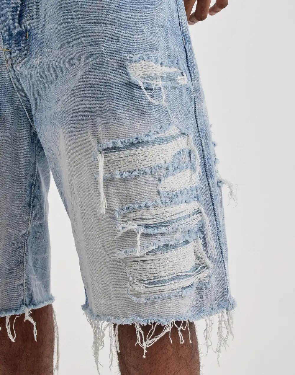 Relaxed Distressed Denim Shorts