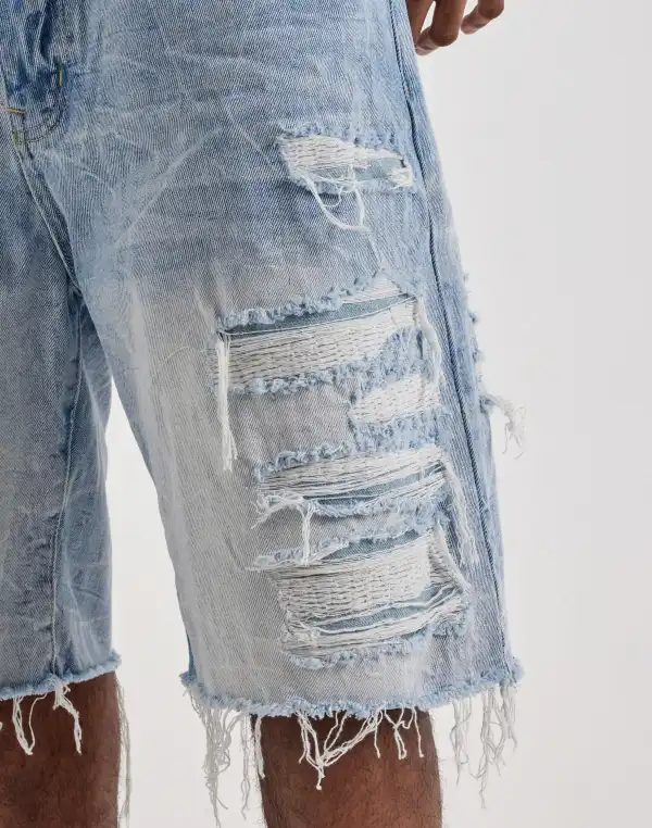 Relaxed Distressed Denim Shorts