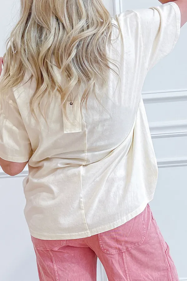 Beige Star Print Stud Detail Top