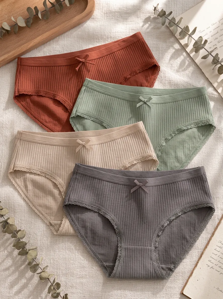 Women's Scalloped-Edge Ribbed Bow-Detail Briefs Set
