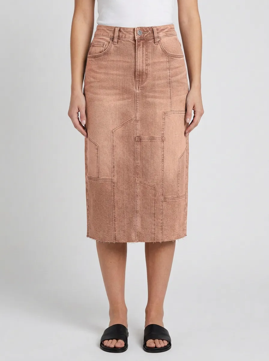 Women's Casual Fashion Patchwork Stitched Denim Skirt