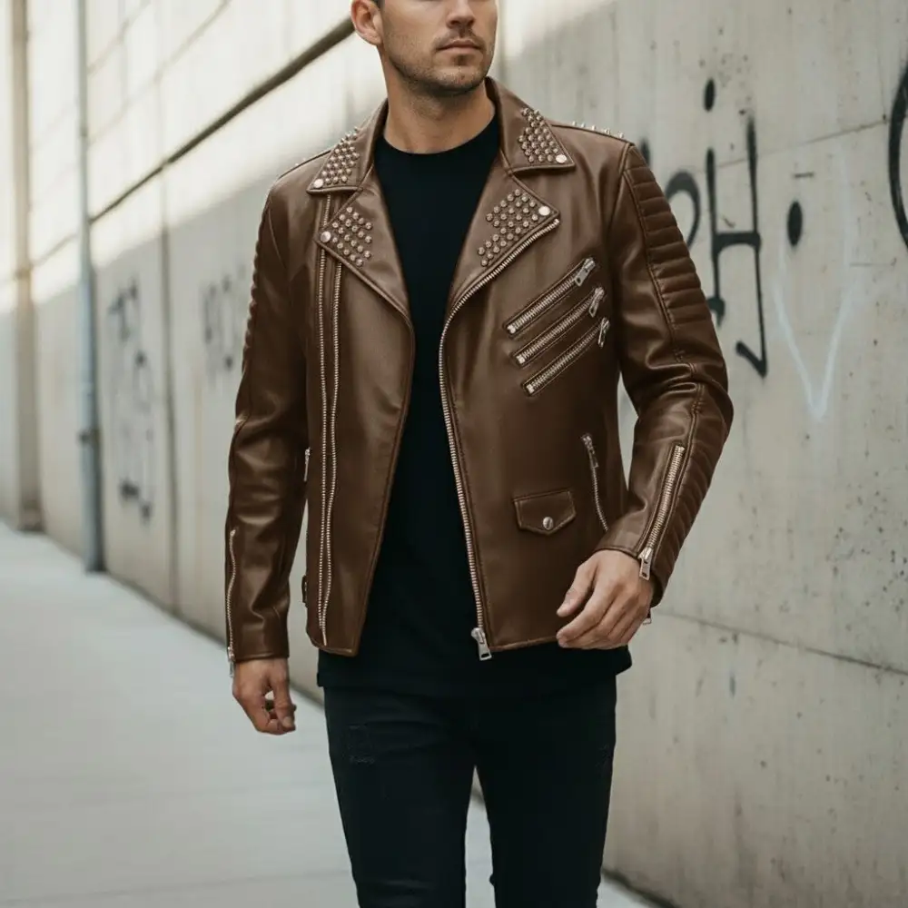 Classic Lambskin Biker Motorcycle Studded Jacket