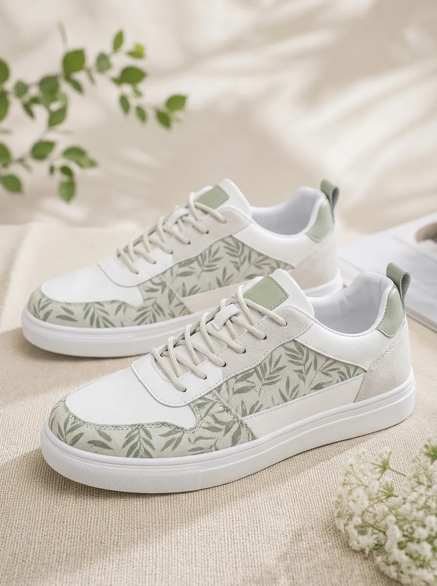Men's Botanical Leaf Pattern Printed Sneakers