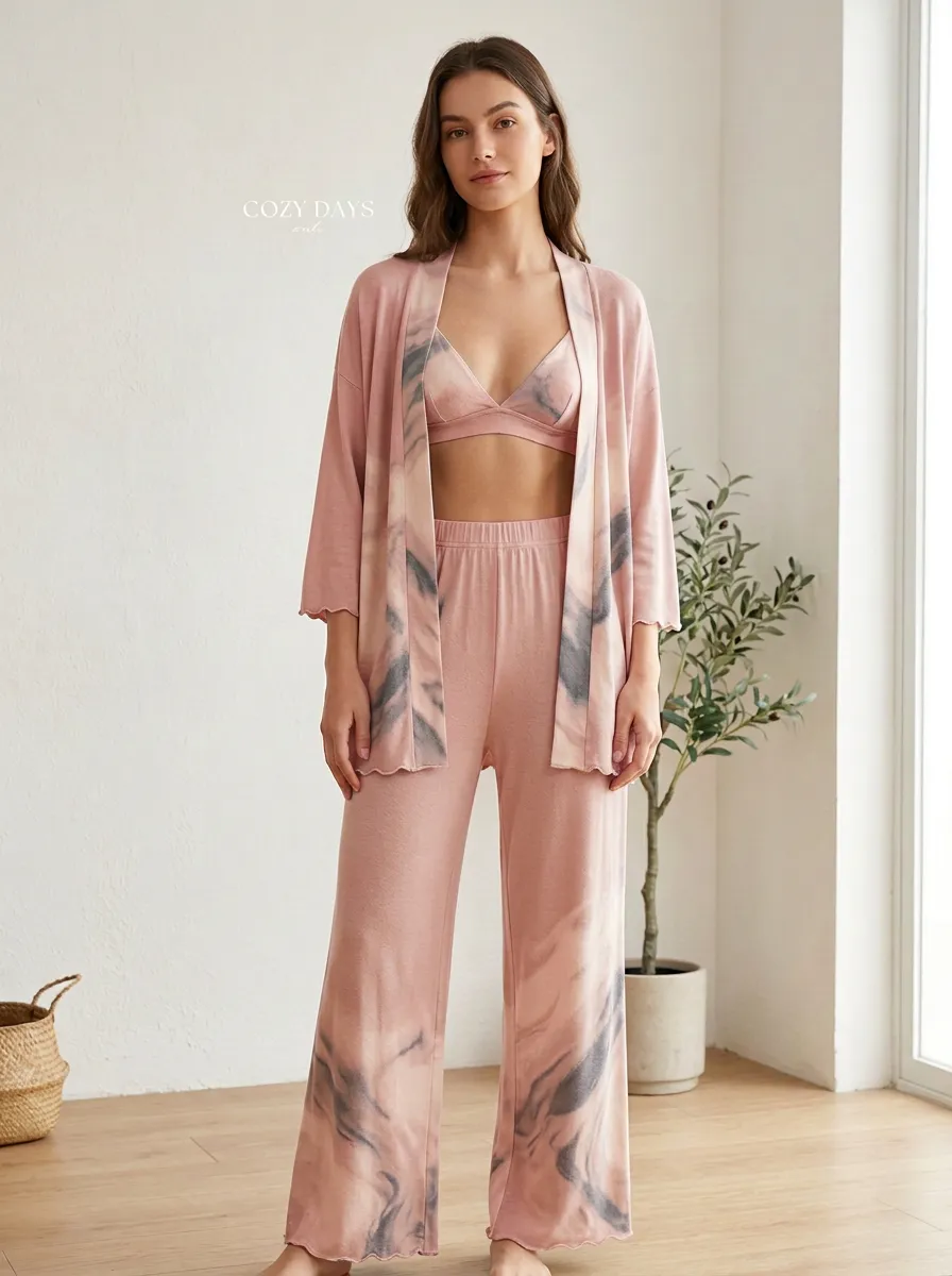 Wide Leg Tie Dye Cardigan Lounge Set