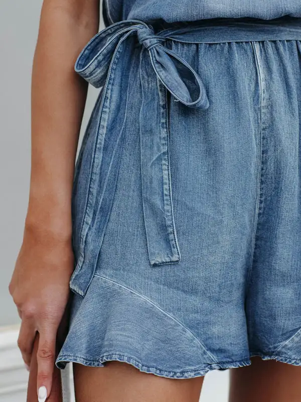 Street Cotton Denim Distressed Spaghetti Strap Accessory