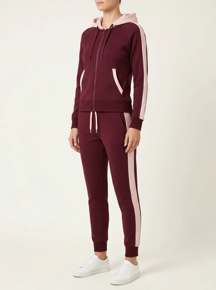 Women's Contrast-Stripe Zip-Up Hoodie and Tapered Jogger Set