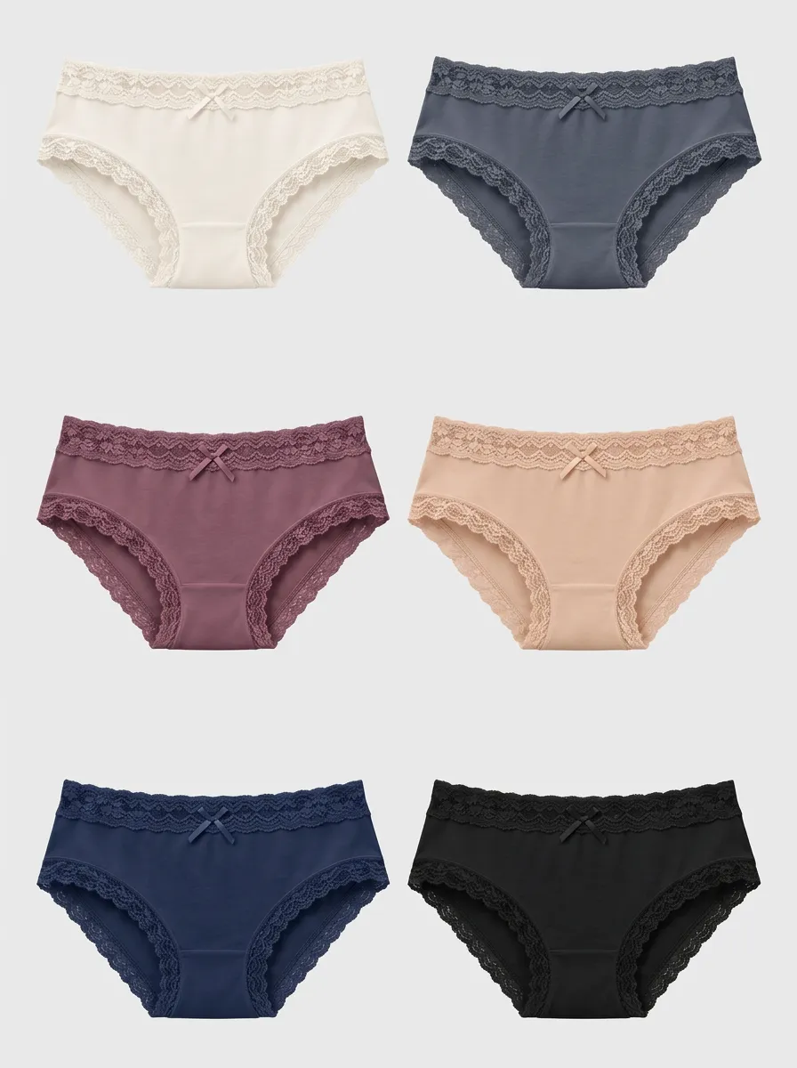 Women's Multi-pack Lace Trim Bowknot Cotton Panties