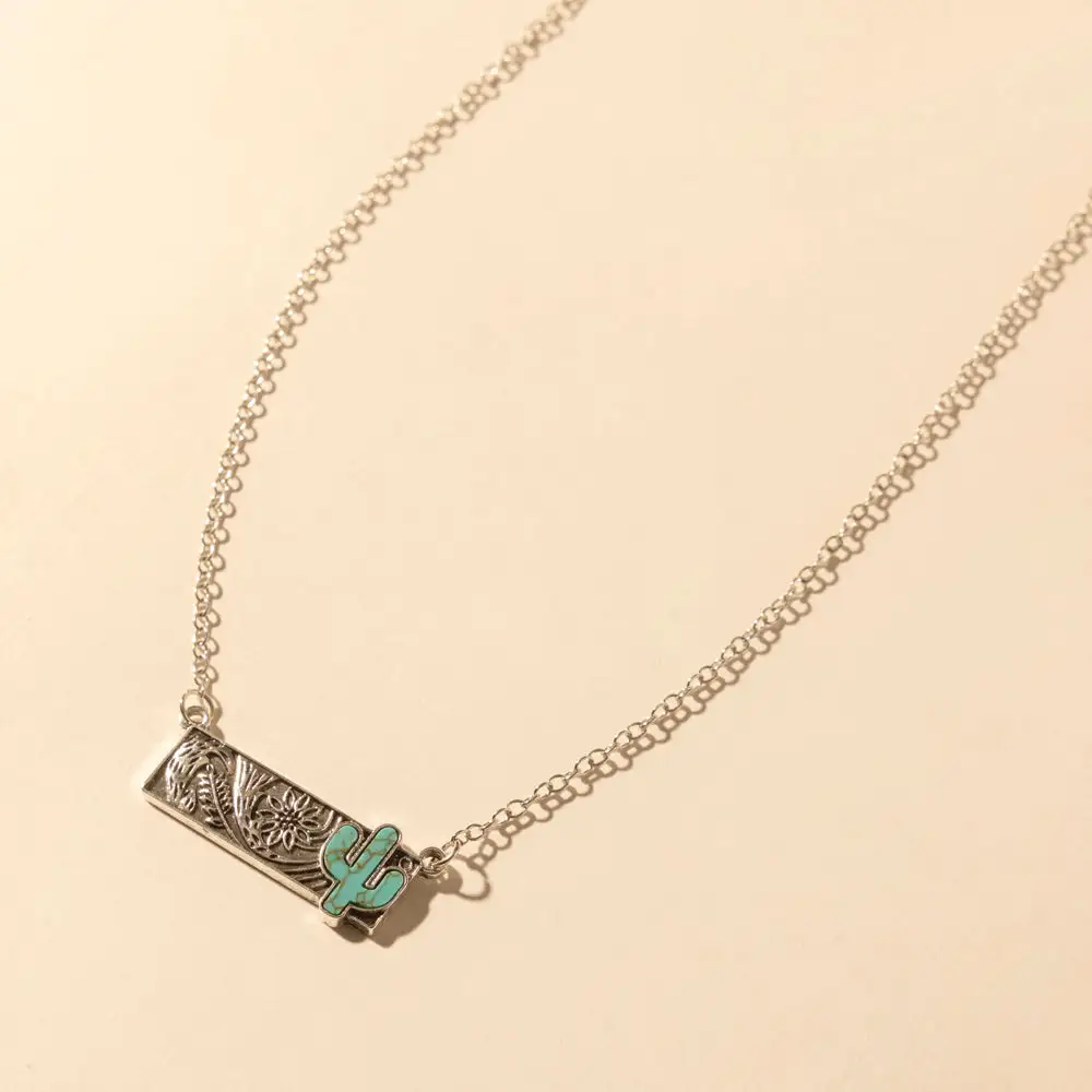 Cactus Charm Detail Textured Necklace