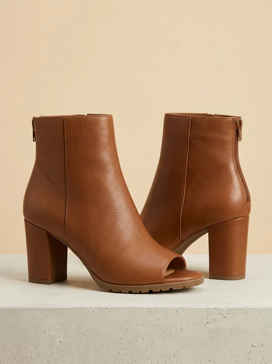 Leather-Look Women's Peep-Toe Ankle Boots