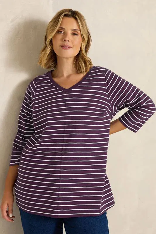 Berry Red Stripe Cotton T-Shirt