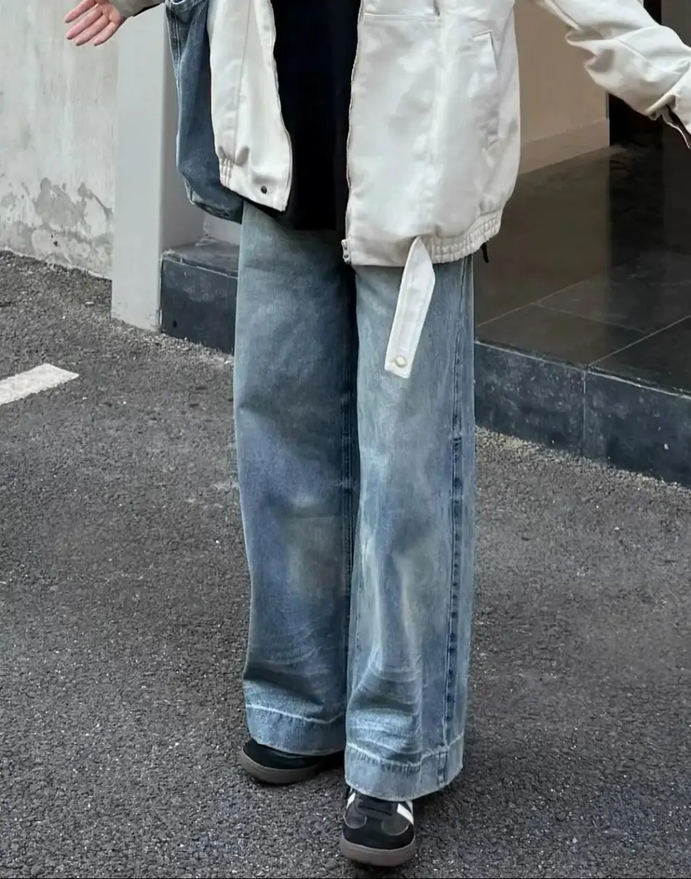 Ripple Washed Straight Leg Jeans