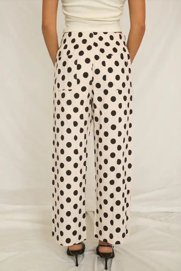 Polka Dot Print Patch Pocket Pocket Loose Pants