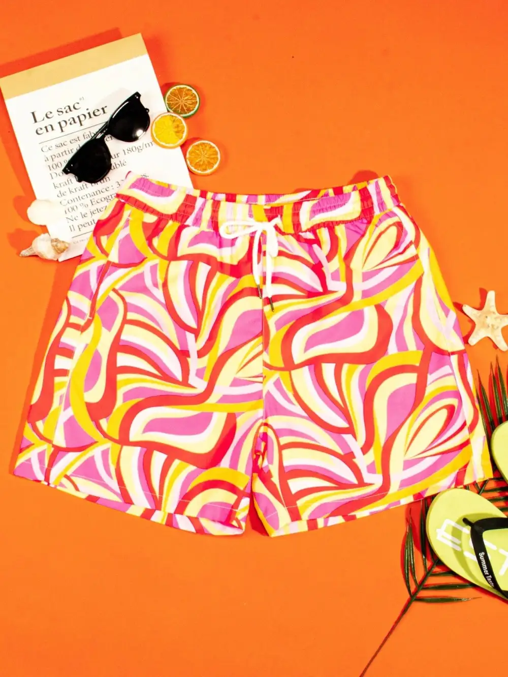 Men's Resort Drawstring Allover Print Swim Trunks
