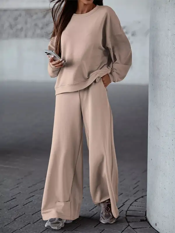 Relaxed Casual Loose Fit Top and Pants Two Piece Set
