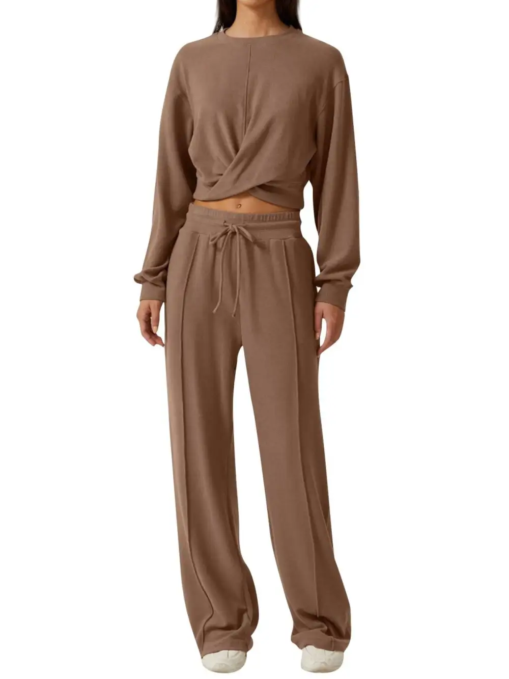 Twist Front Long Sleeve Top and Pants Set