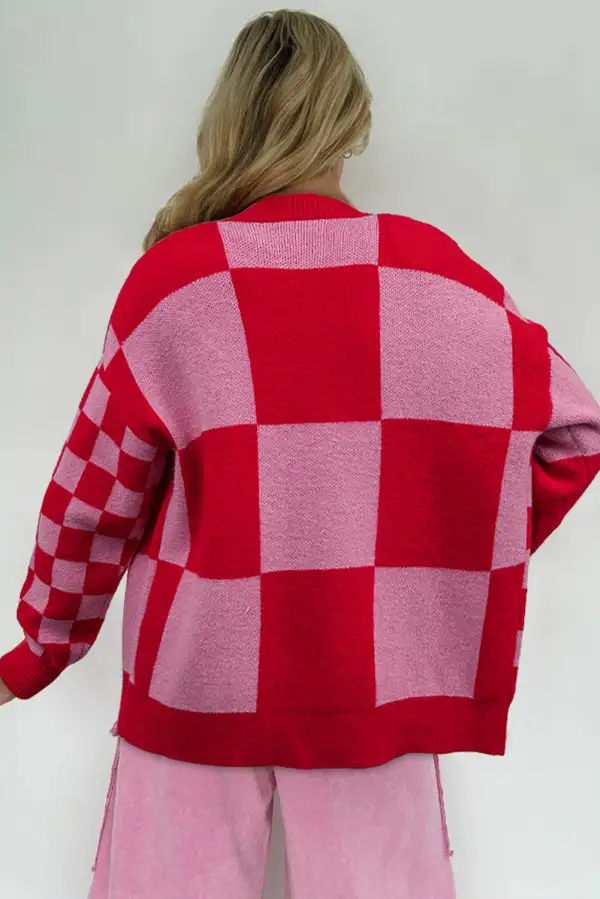Checkered Knit Cardigan