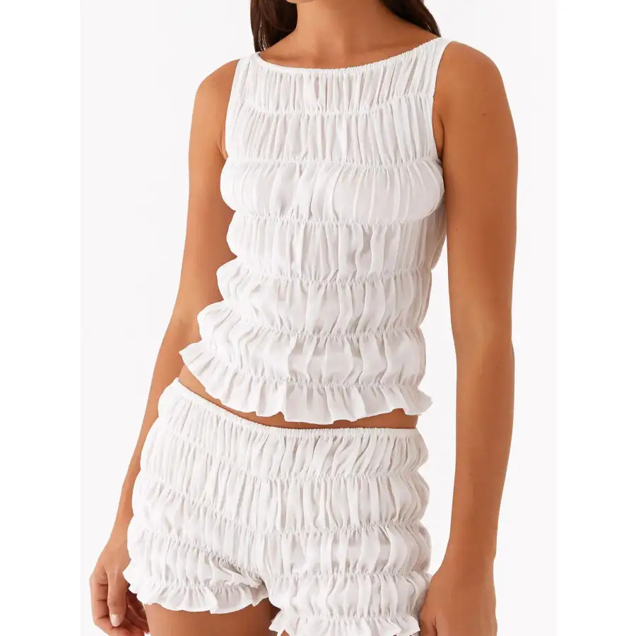 Ruched Texture Tank and Shorts Two Piece Set