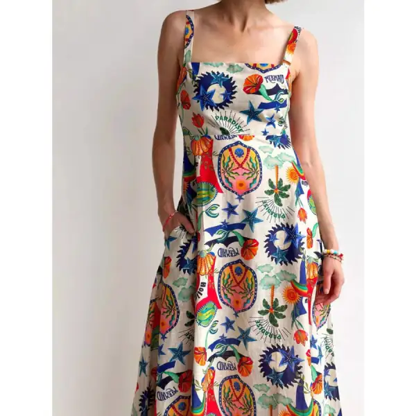 Relaxed Printed Square Neck Maxi Dress