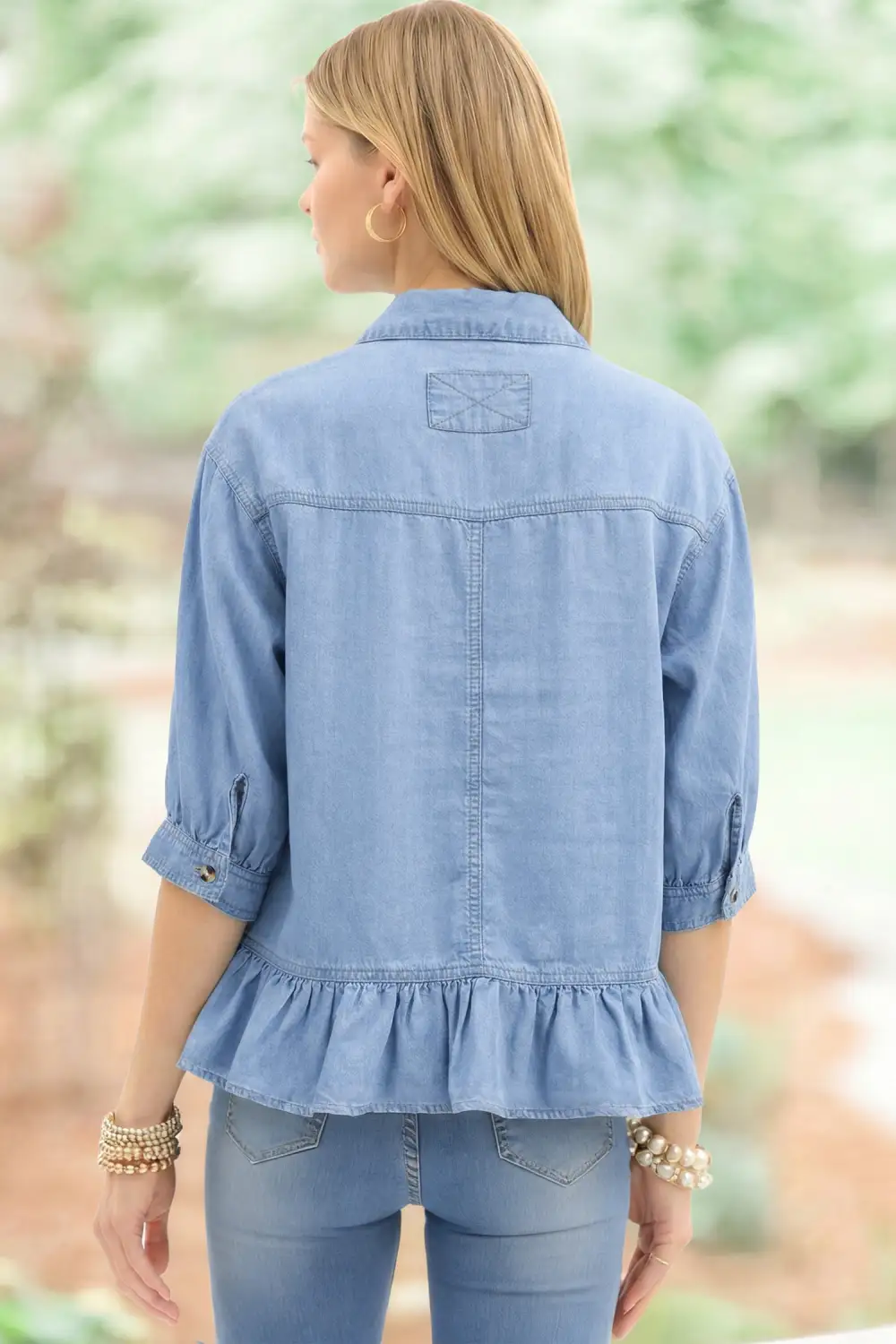 Ruffle Sleeve Half Sleeve Button Front Blouse