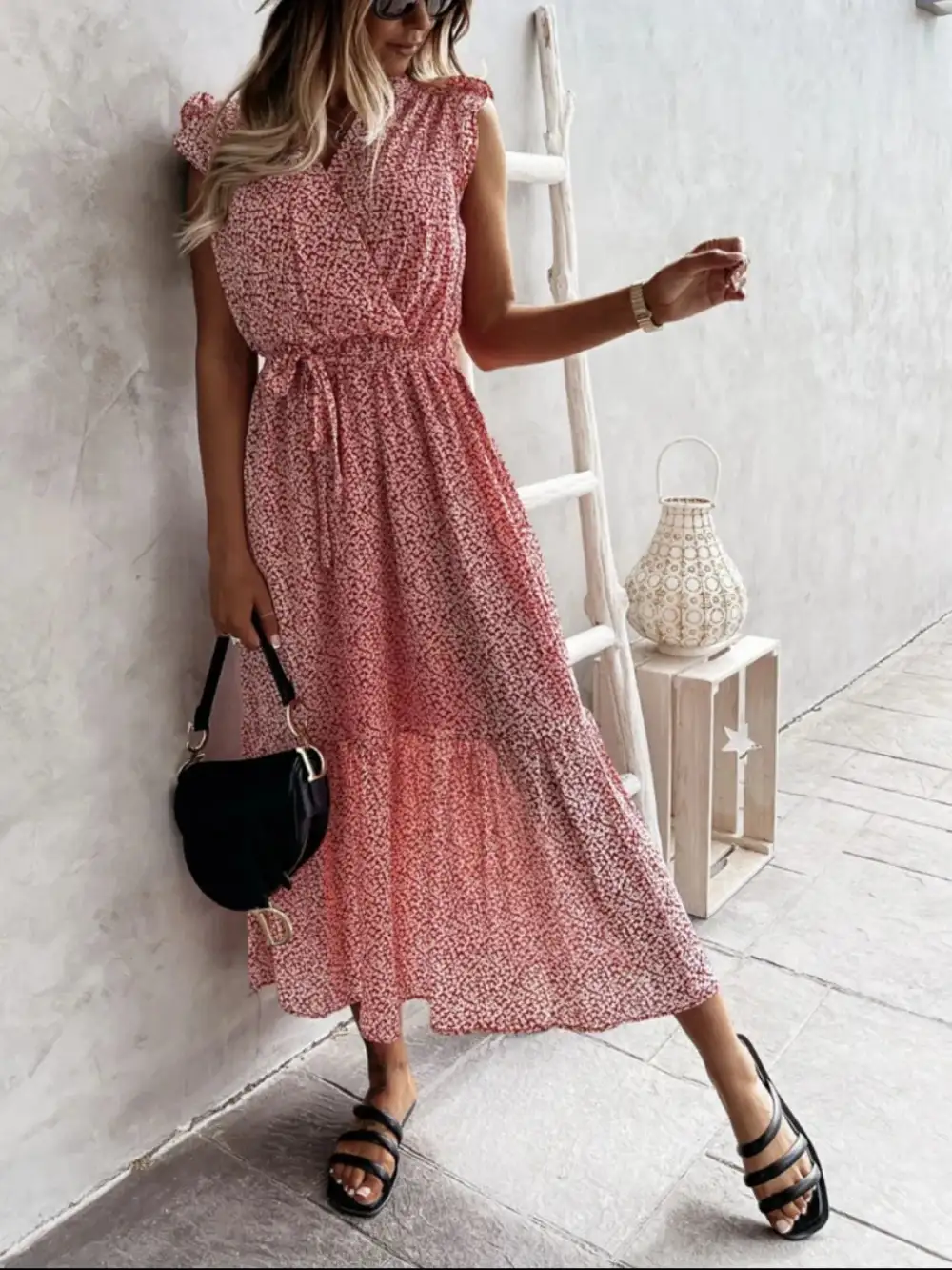 Everyday Surplice Neck Ruffle Trim Dress